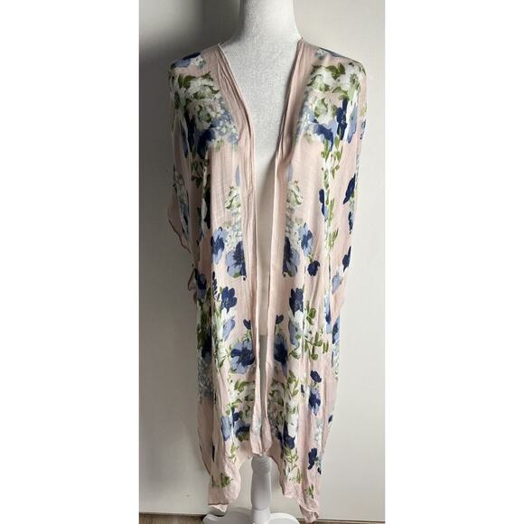 Woven Heart Boho Pink Floral Multicolor Wrap Duster Kimono Cover Up One Size - Picture 1 of 8